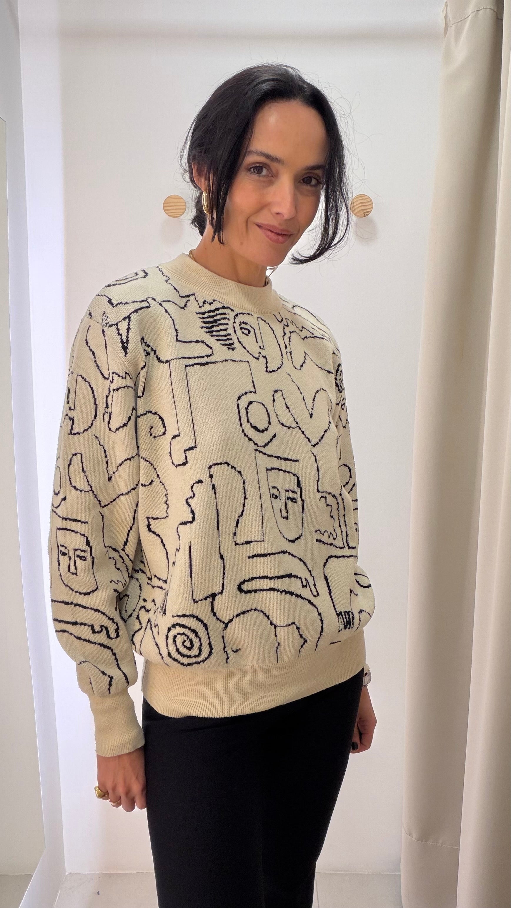 Tricot Bege Estampado