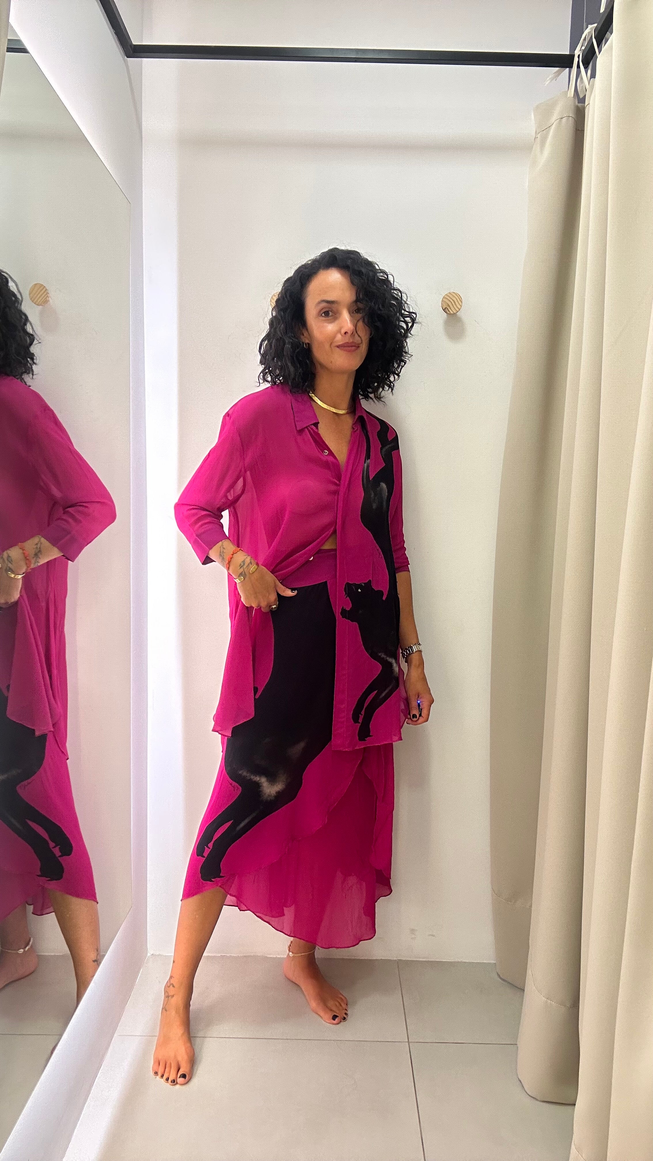 conjunto rosa em seda Yukio