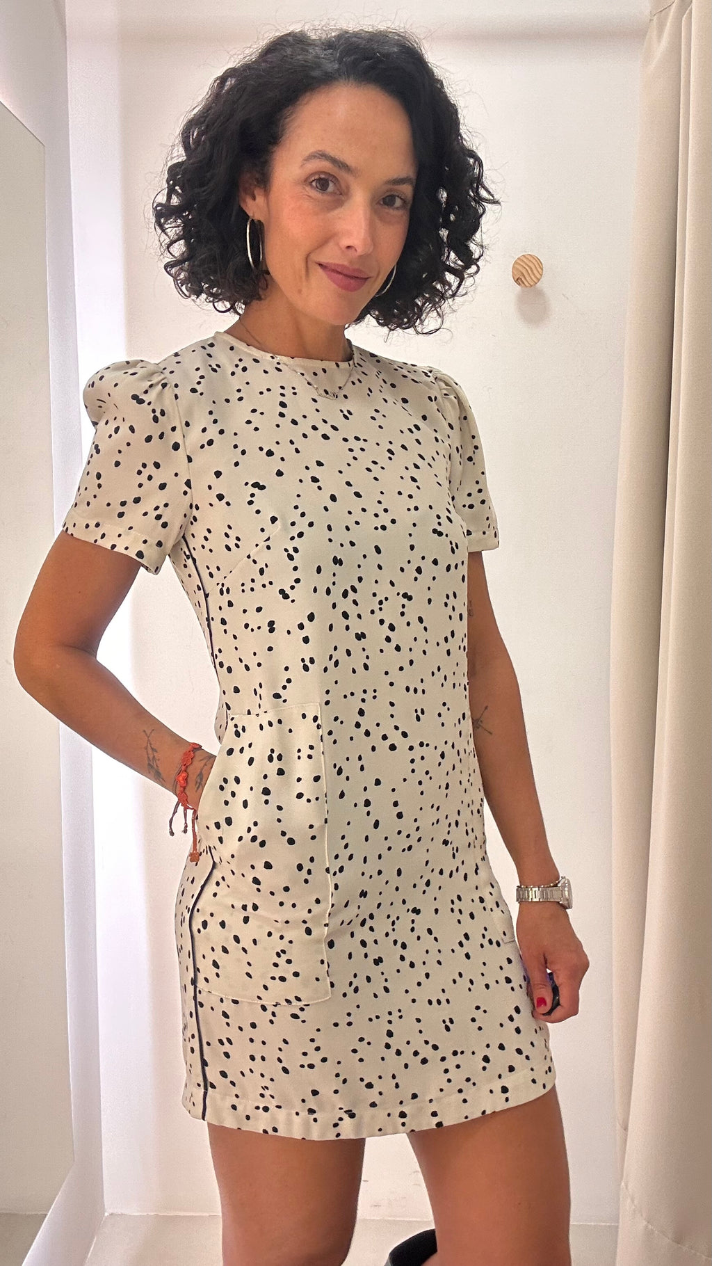 Vestido Poá Shoulder
