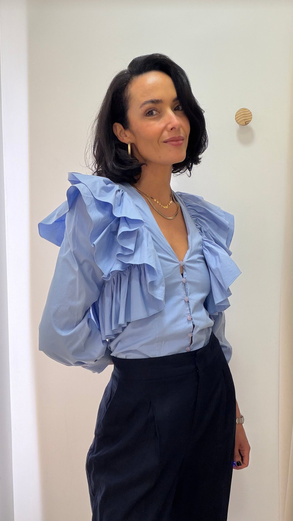Blusa Babados Azul Nati Vozza