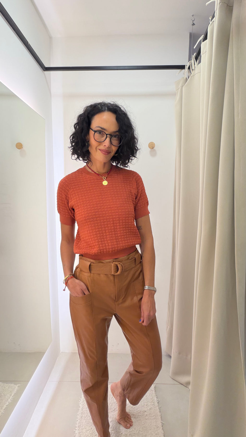 Calça de Couro Caramelo Brooksfield