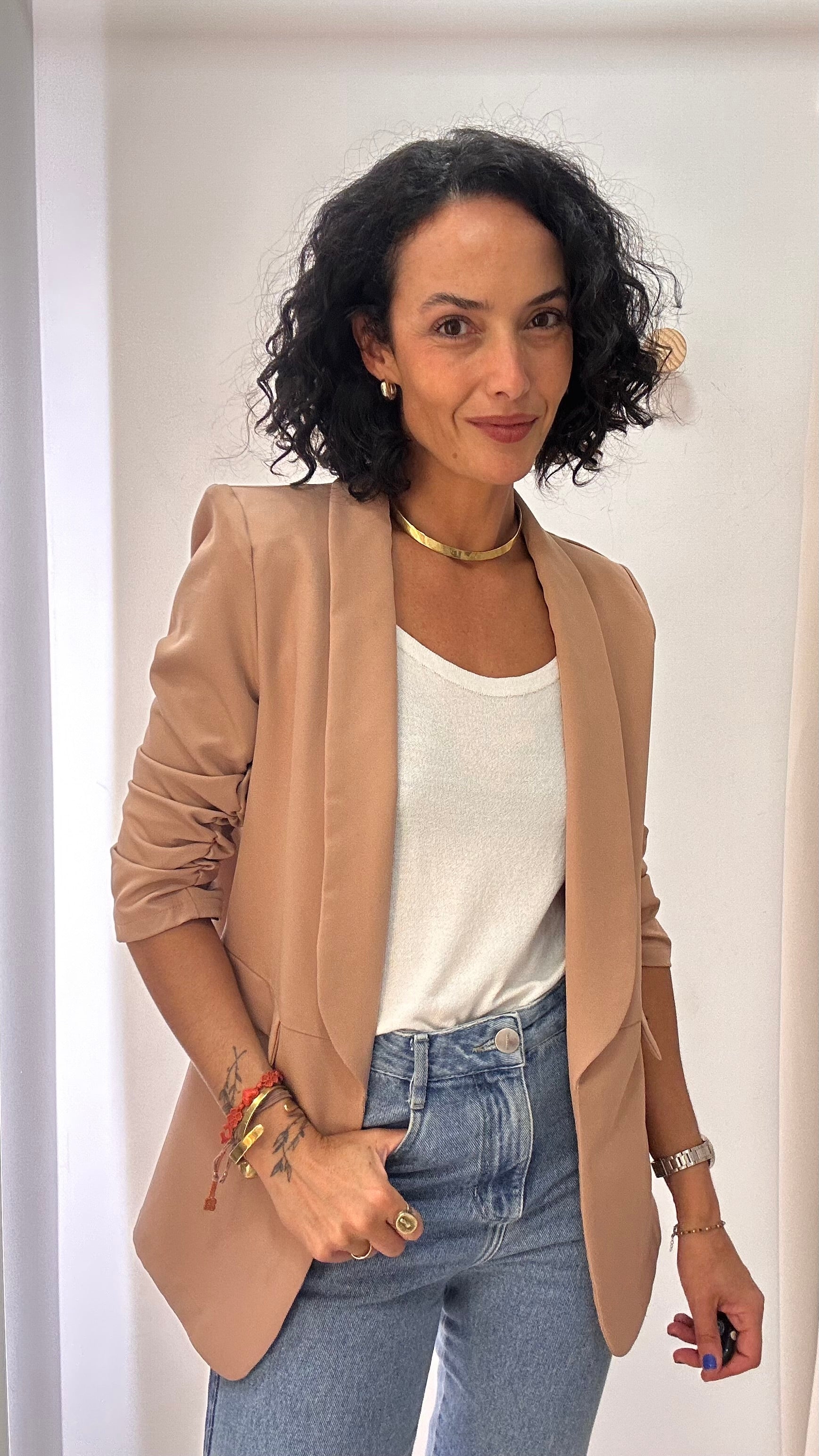 Blazer Alongado com Franzido nas Mangas
