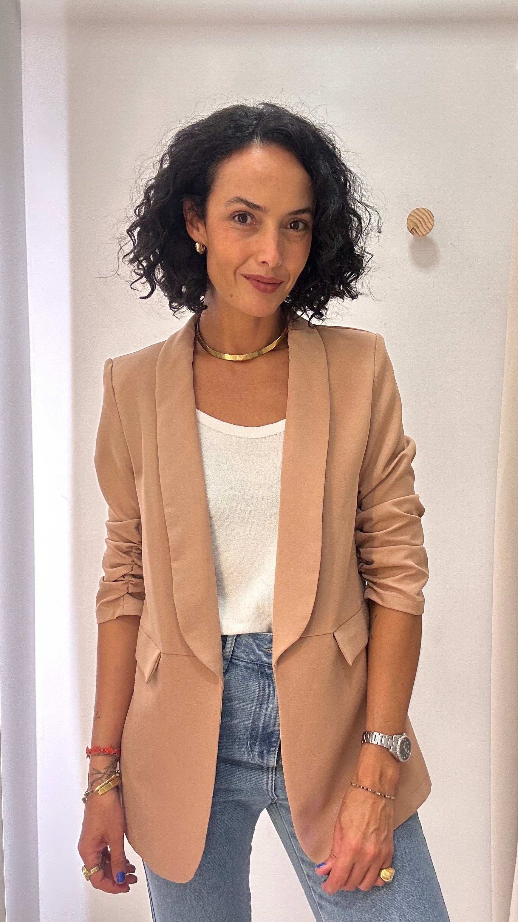 Blazer Alongado com Franzido nas Mangas