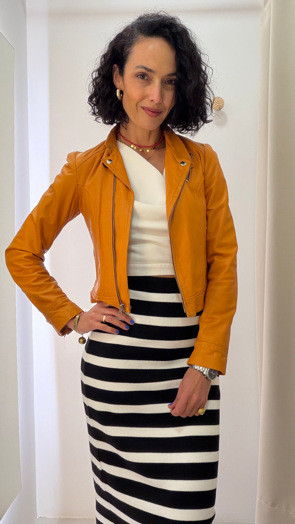 Jaqueta de Couro amarelo mostarda