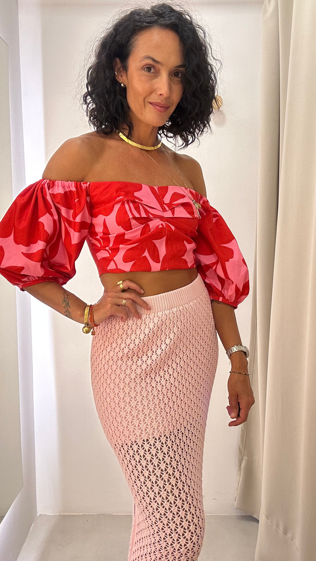Cropped Vermelho e Rosa