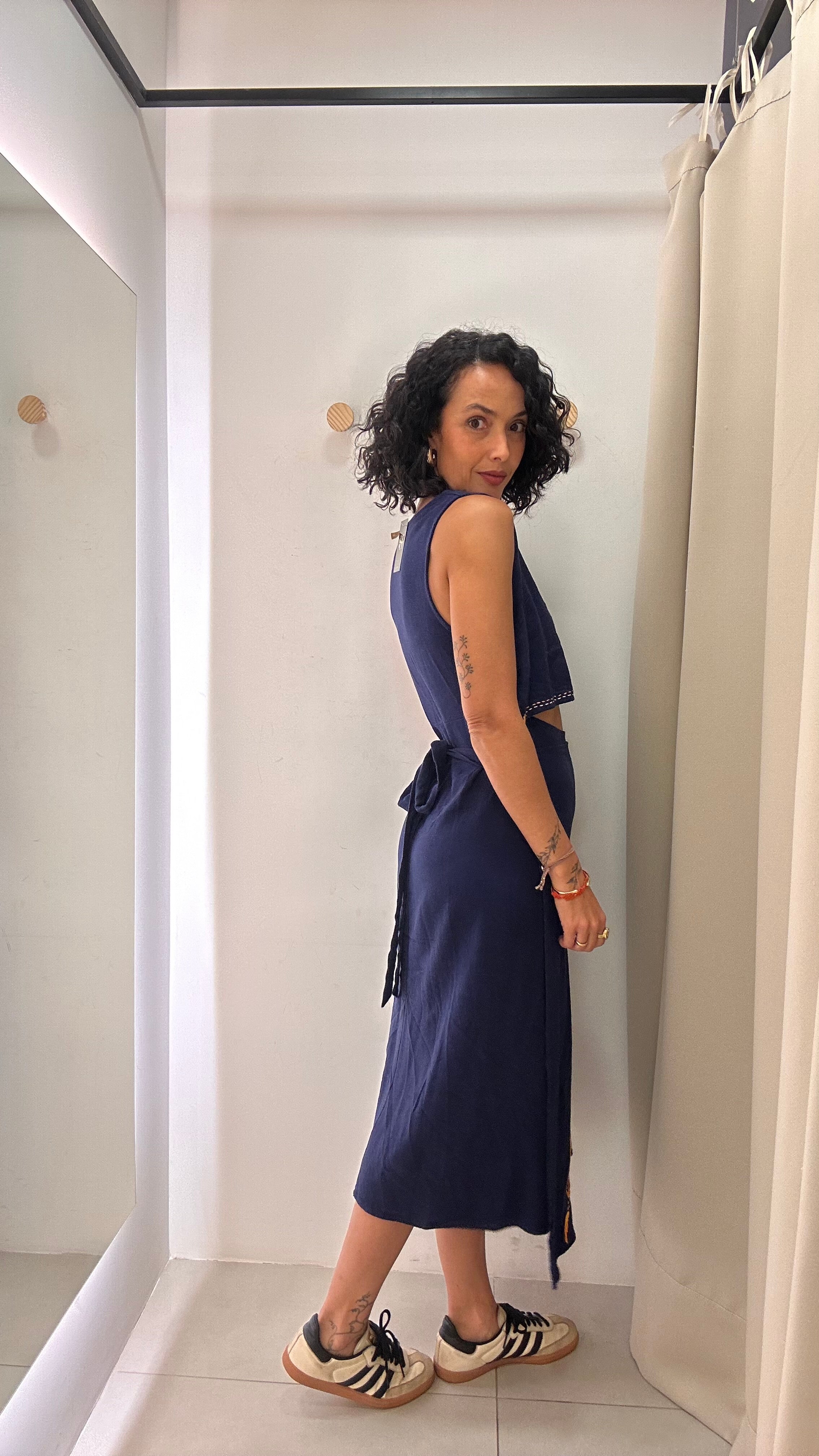 Vestido linho misto Simone Franco