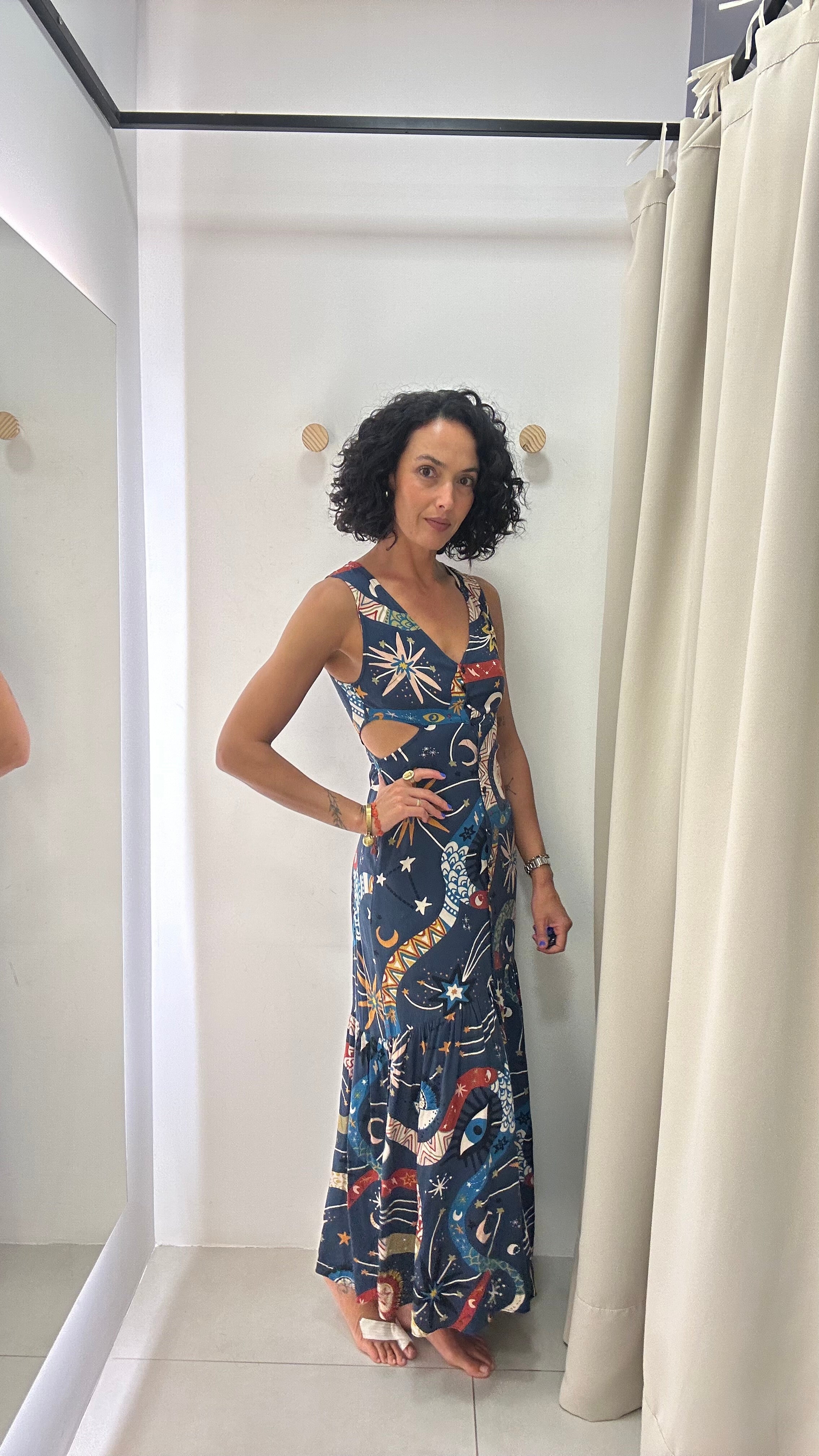 Vestido Azul Estampado Cantão