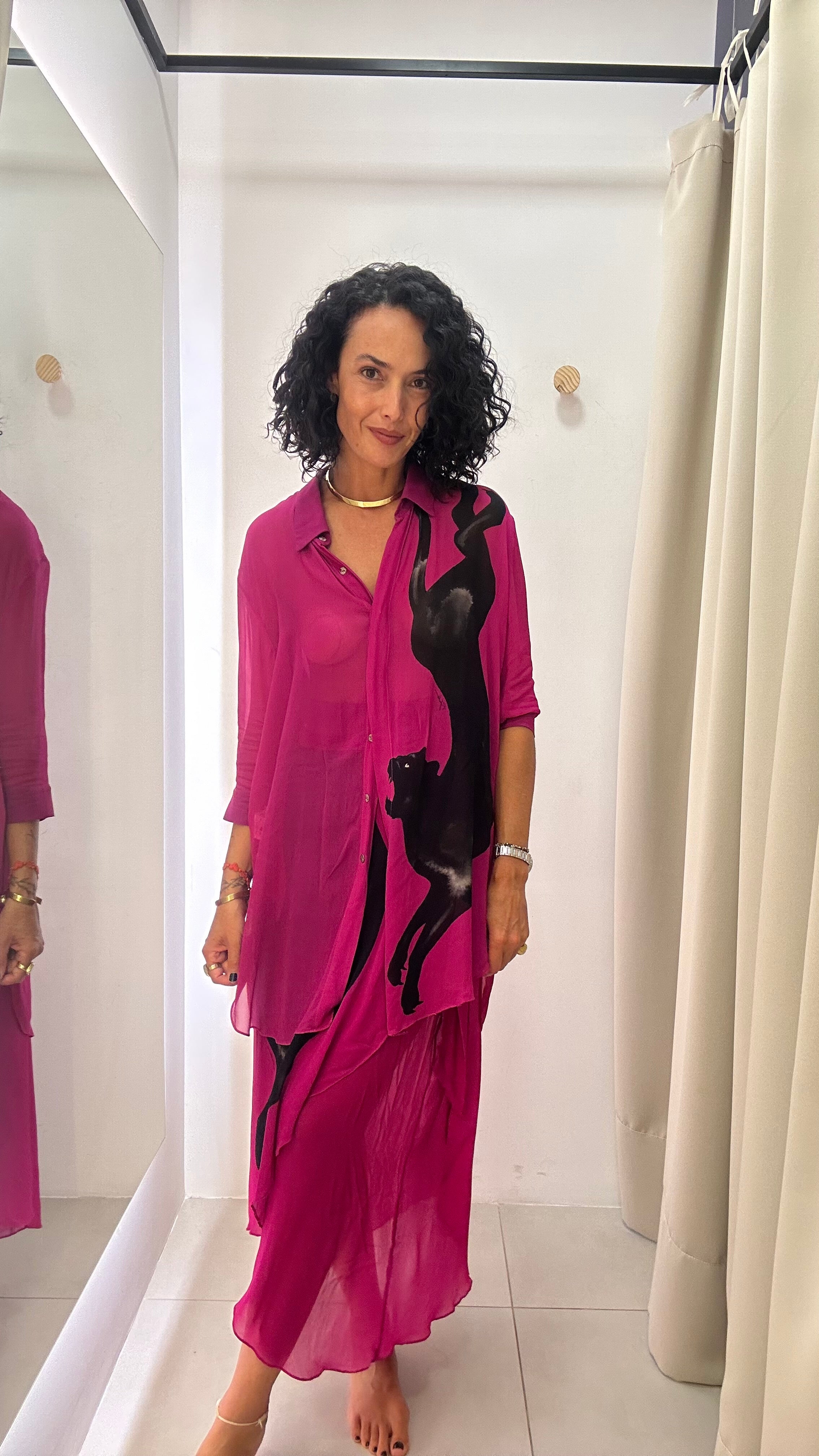 conjunto rosa em seda Yukio
