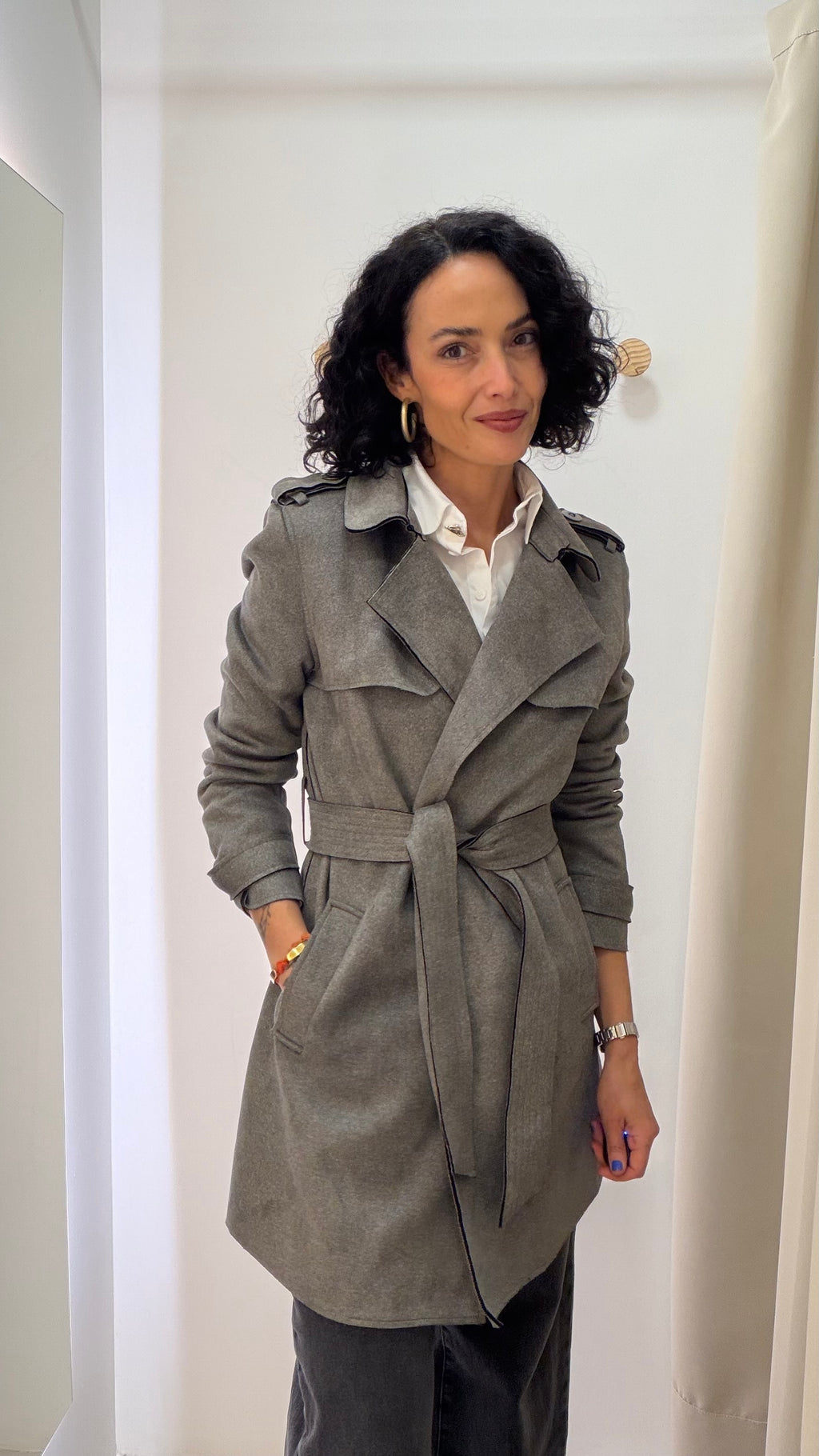Trench Coat suede Shoulder