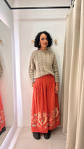 Calça pantalona bordada Cris Barros