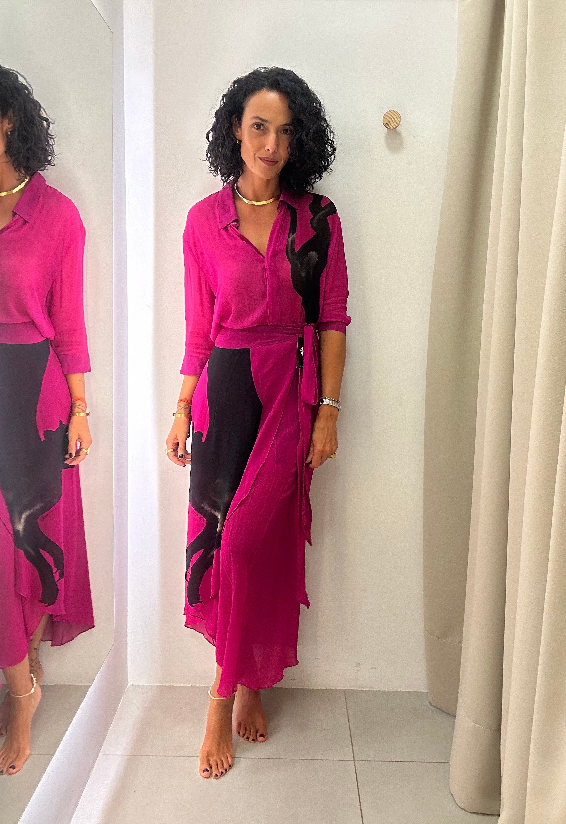 conjunto rosa em seda Yukio