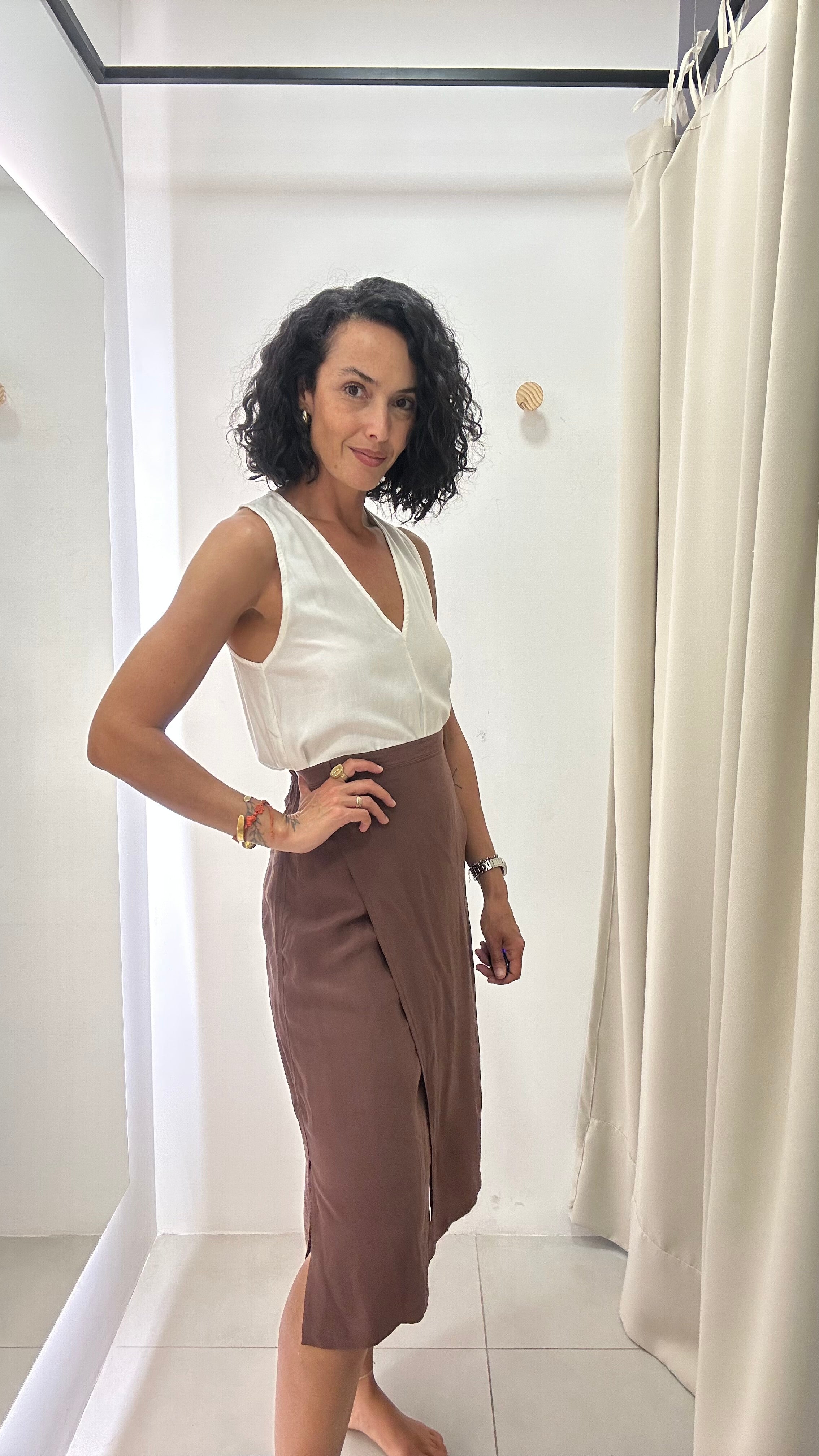 Saia Marrom de Seda