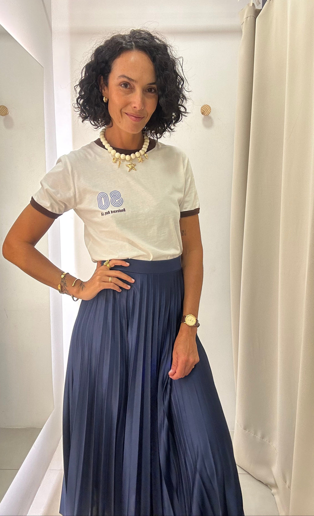 Saia Plissada Azul Zara