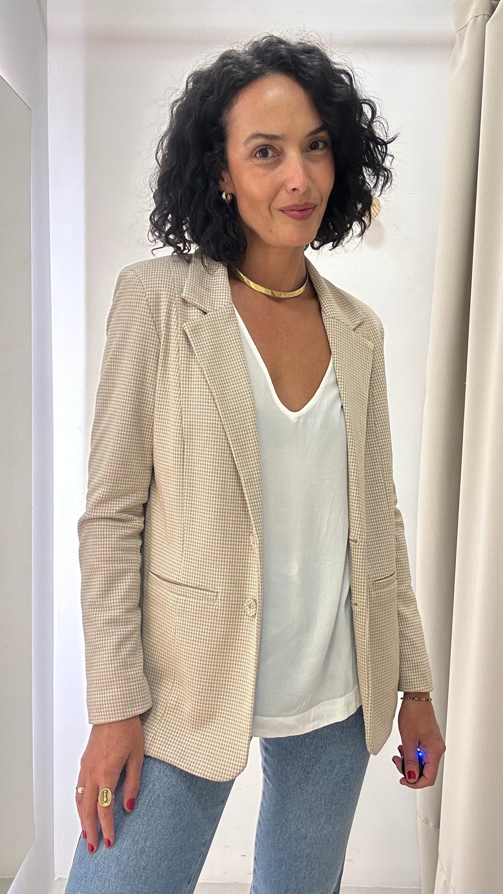 Blazer Estampado Reto Bege
