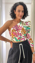 Blusa estampada um ombro Zara