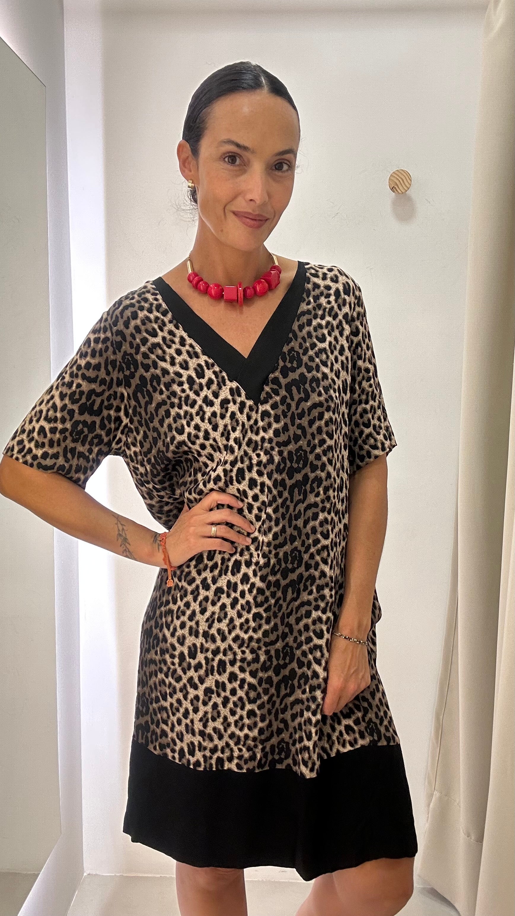 Vestido Animal Print Shoulder