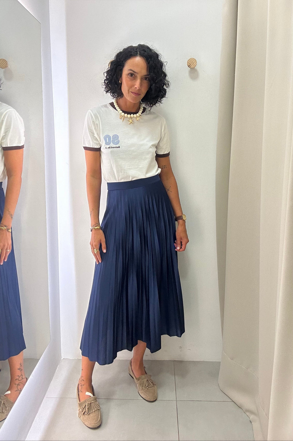 Saia Plissada Azul Zara