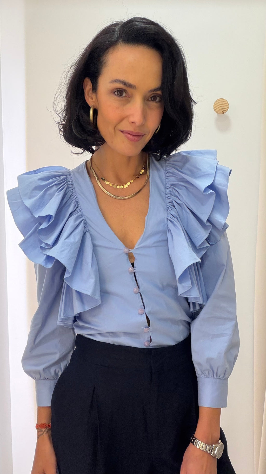 Blusa Babados Azul Nati Vozza