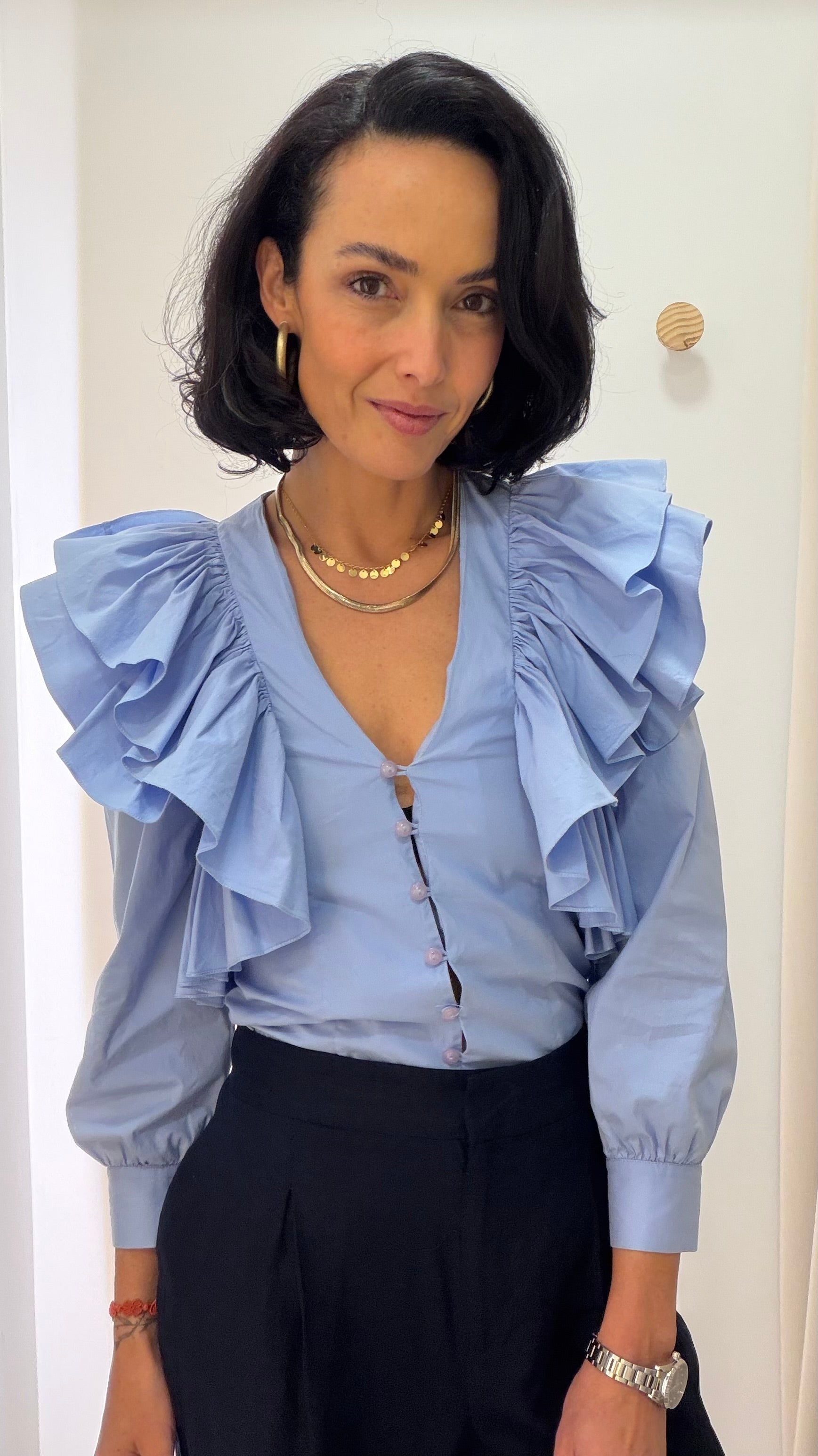 Blusa Babados Azul Nati Vozza