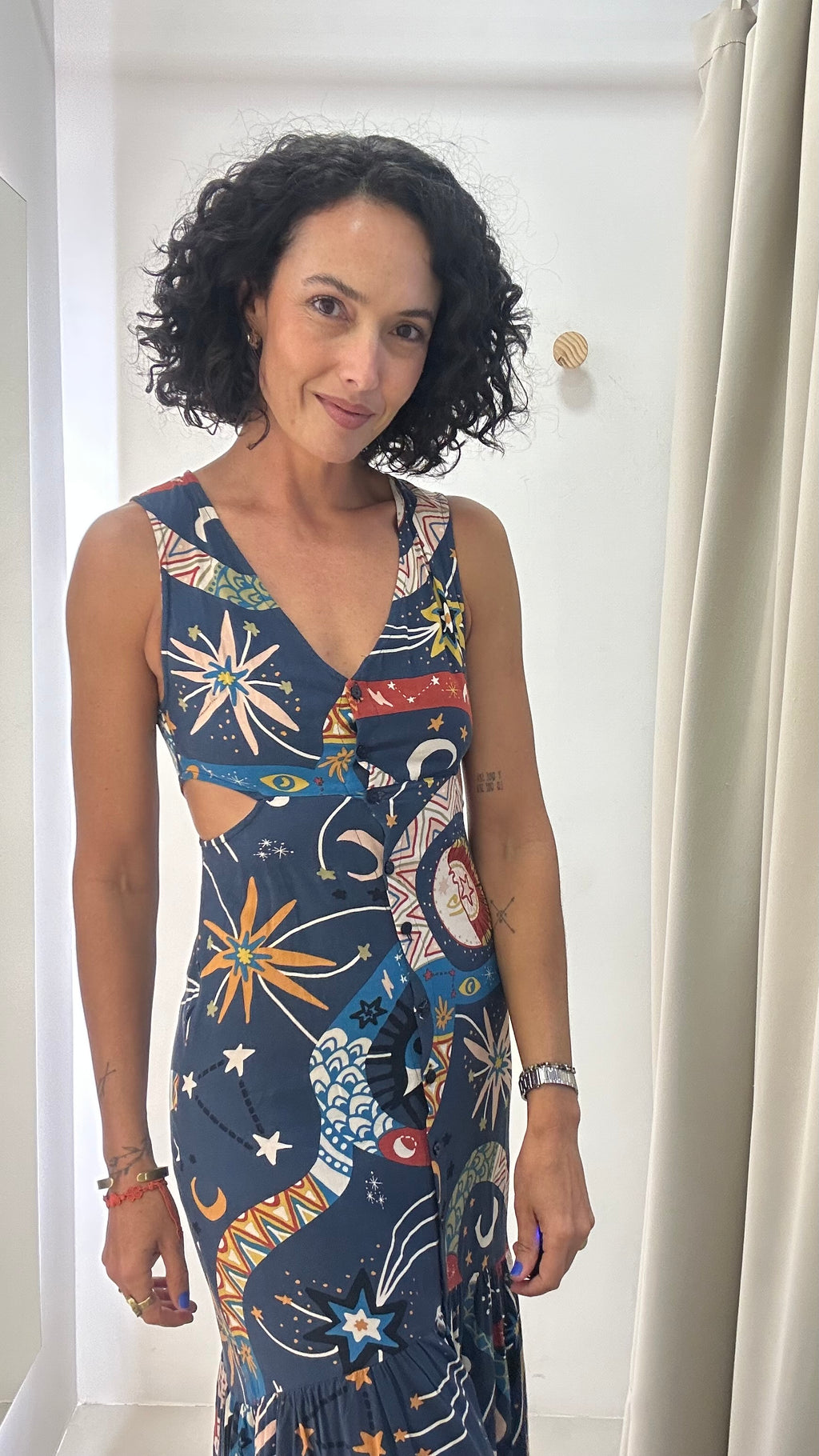 Vestido Azul Estampado Cantão