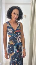 Vestido Azul Estampado Cantão