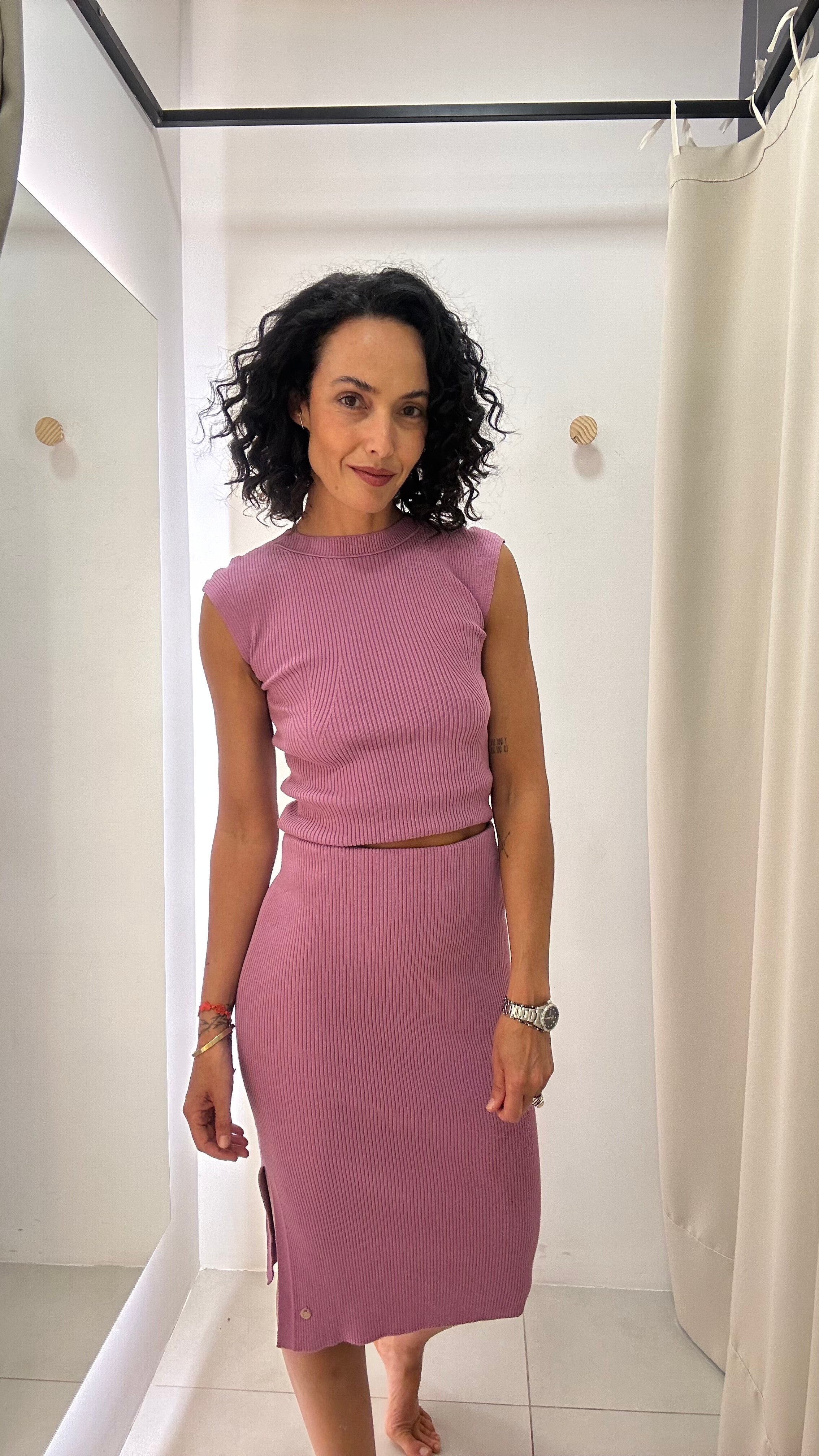 Conjunto de Malha Rosa Envelhecido