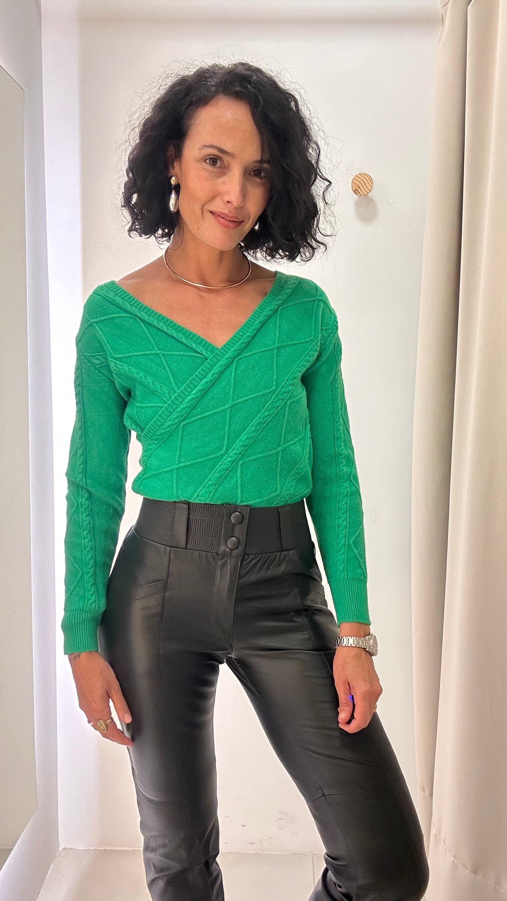 Calça Preta Couro Mara Biazus