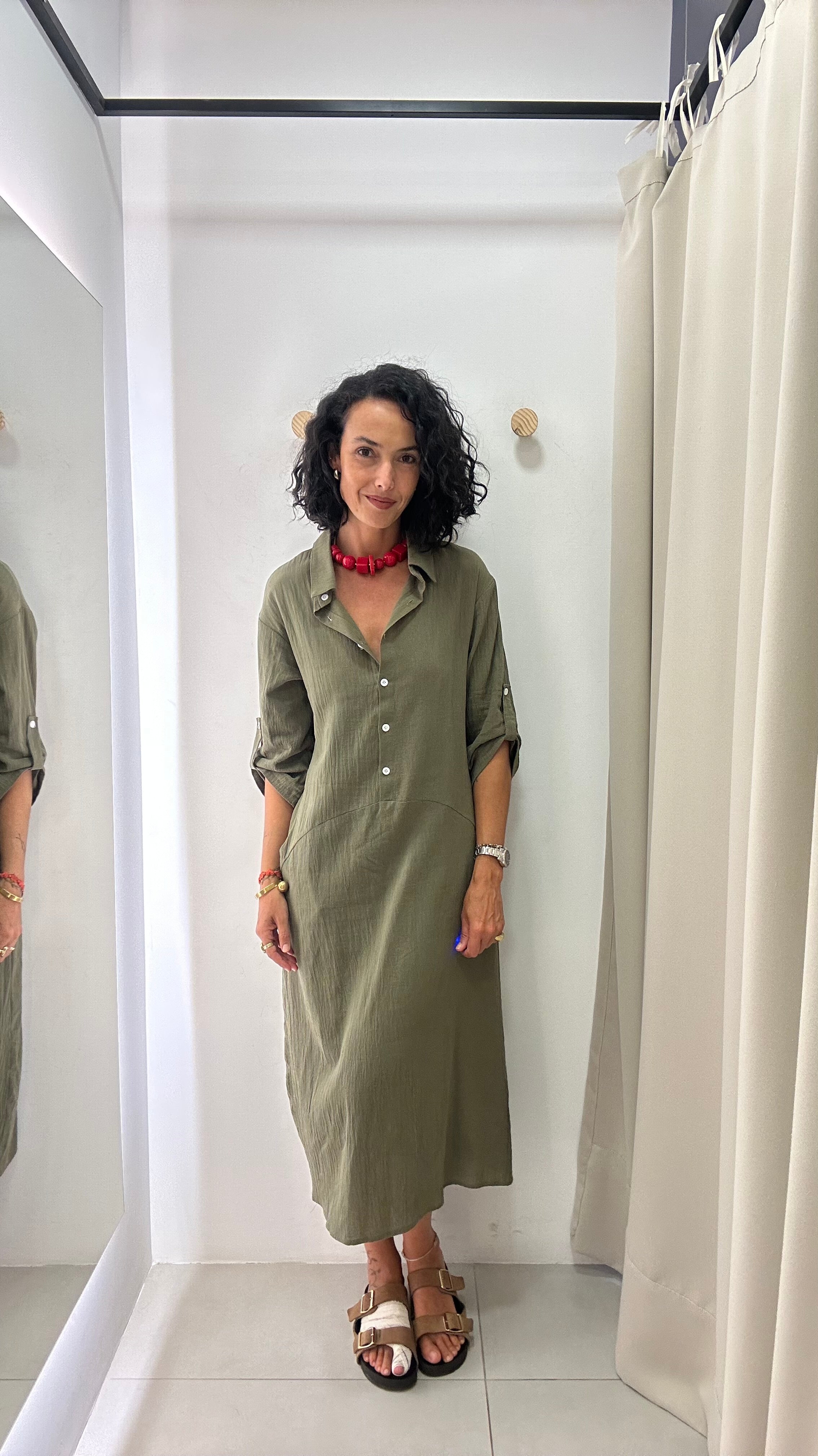 Vestido Botões Frontais Verde