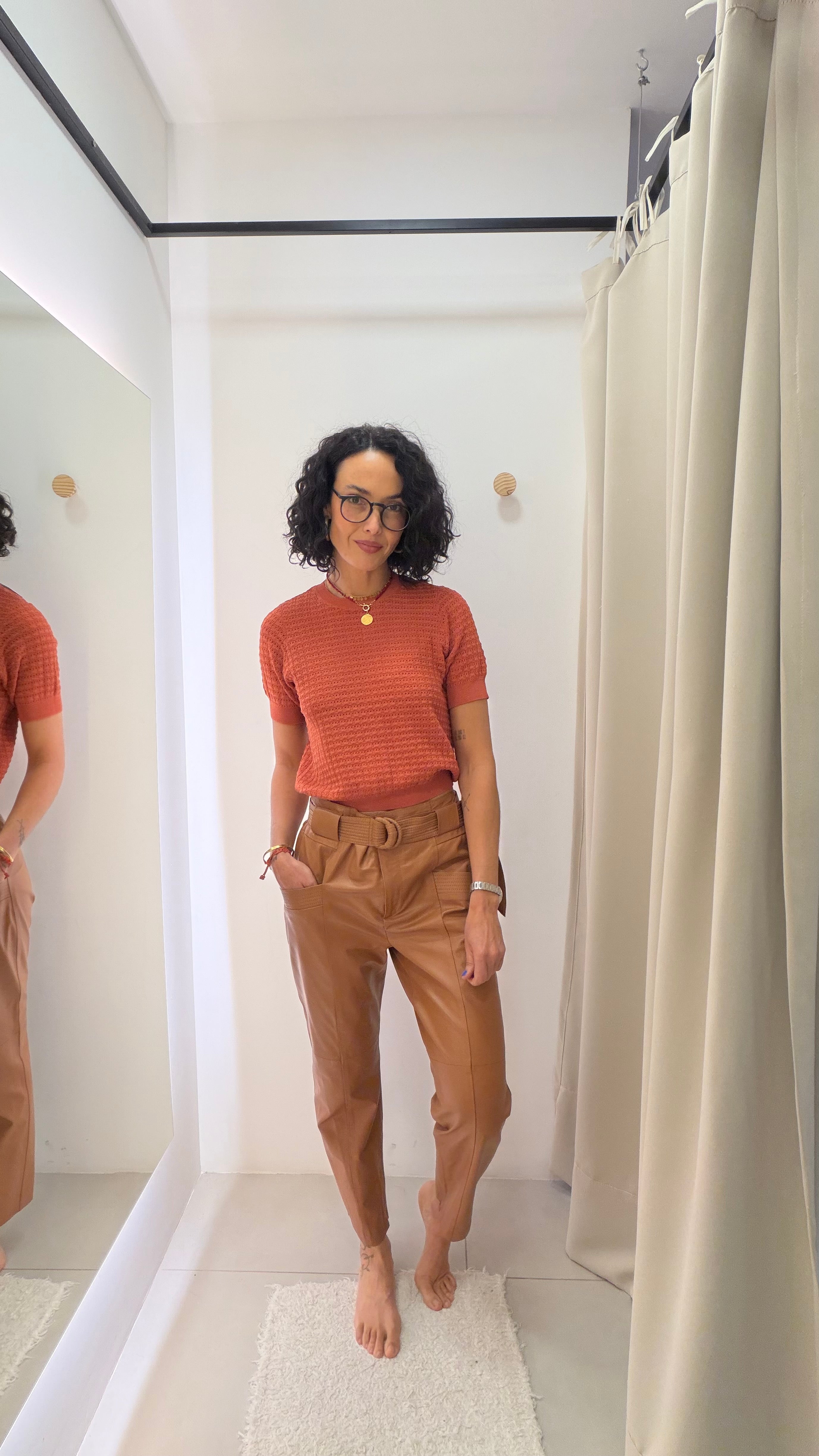 Calça de Couro Terracota Brooksfield