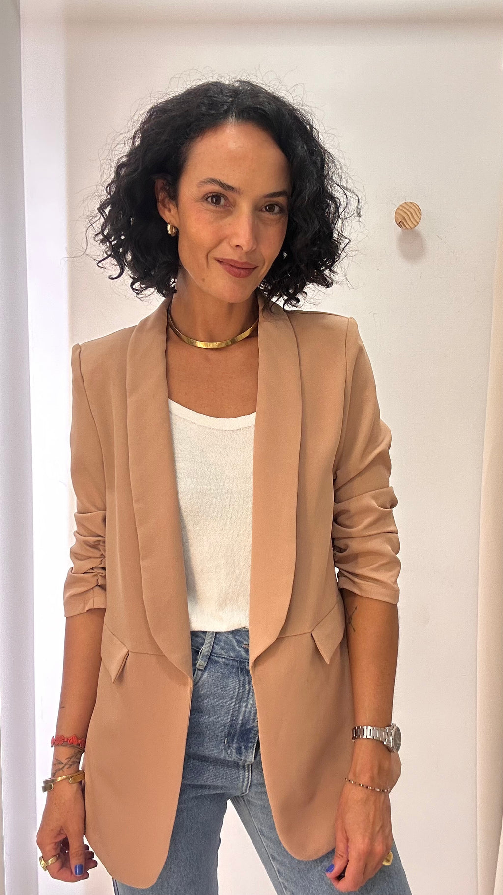 Blazer Alongado com Franzido nas Mangas