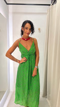 Vestido Longo Padrão Paisley Verde