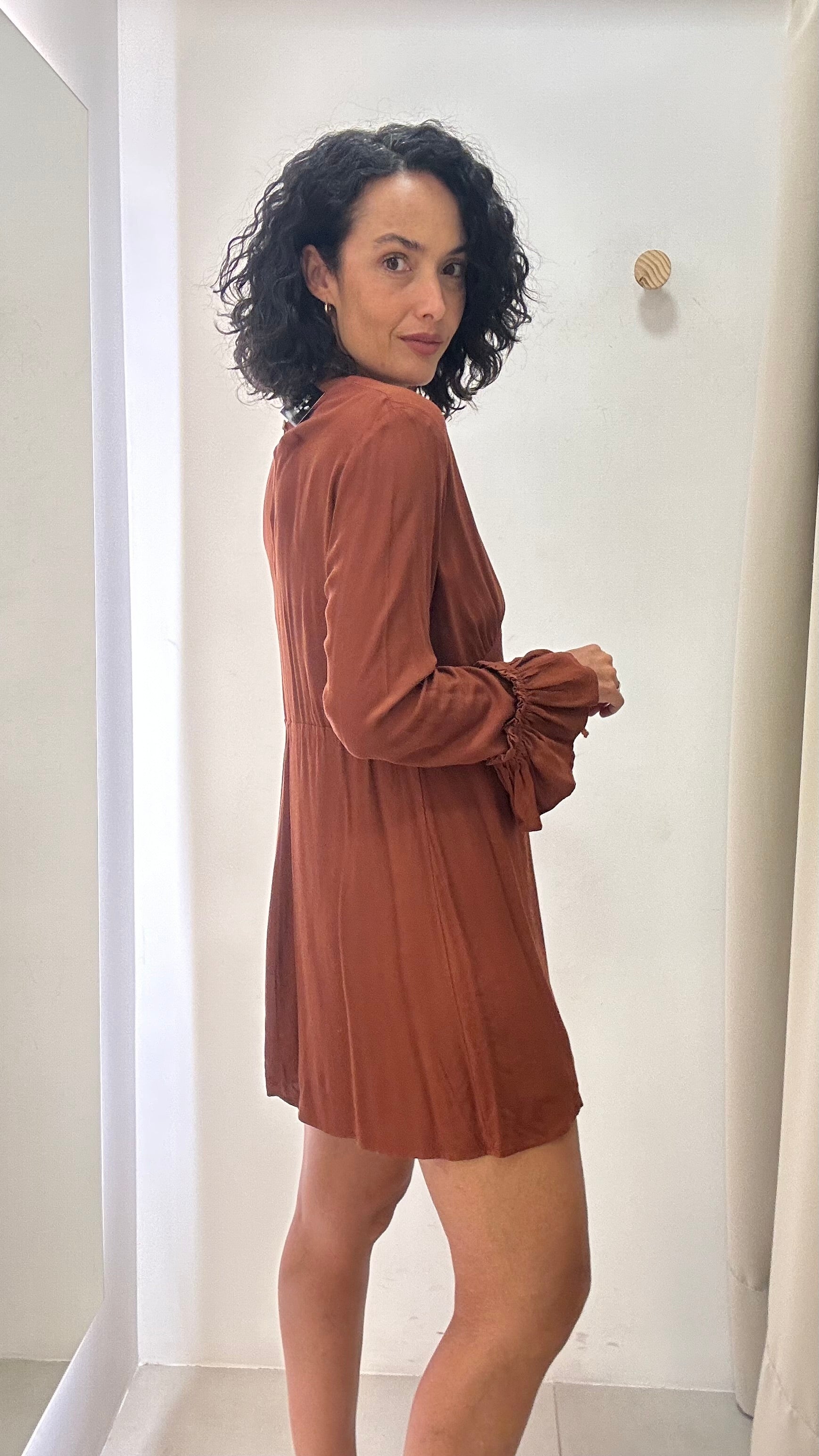 Vestido Manga Longa Terracota