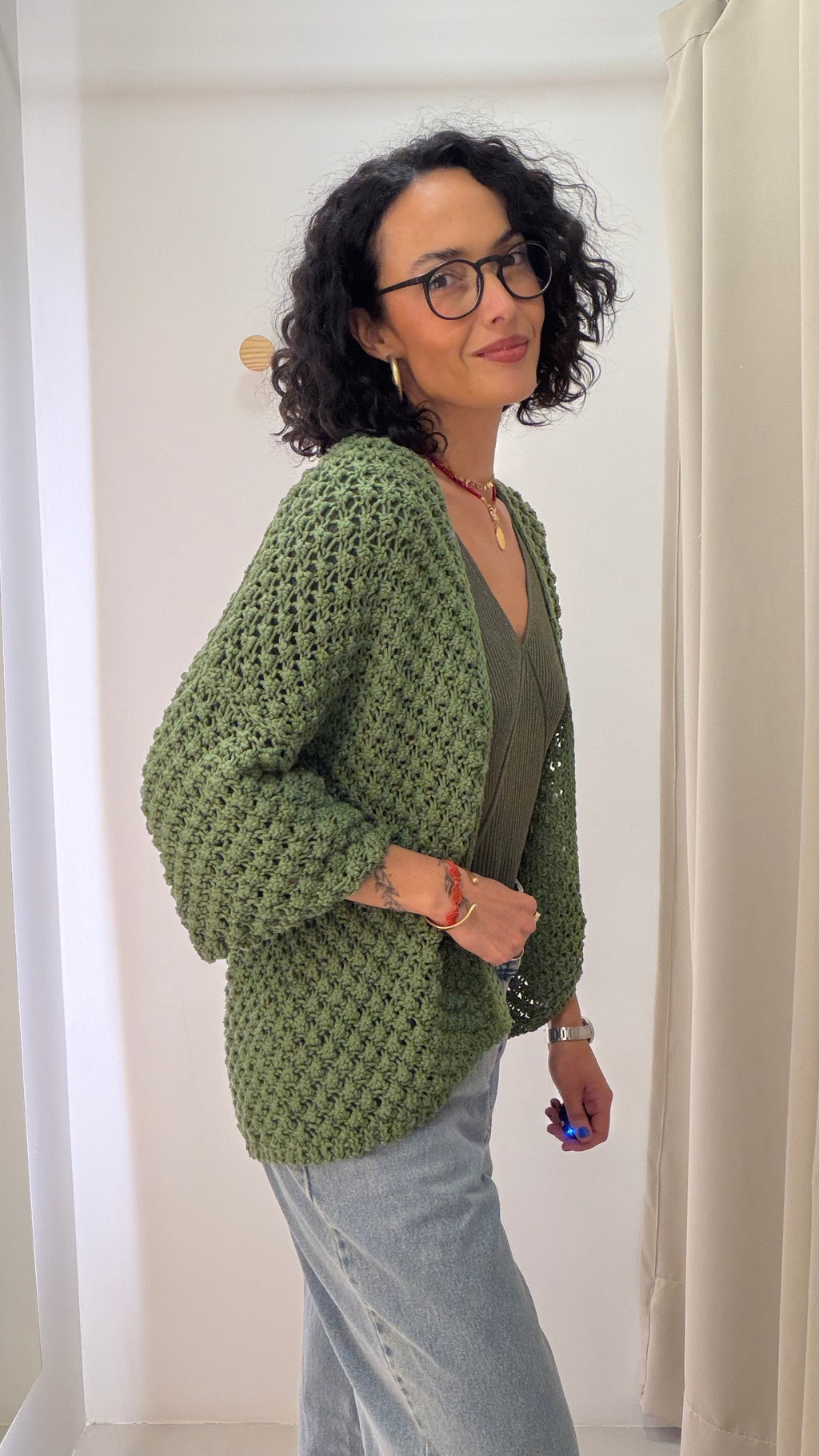 Cardigan em Tricot Verde
