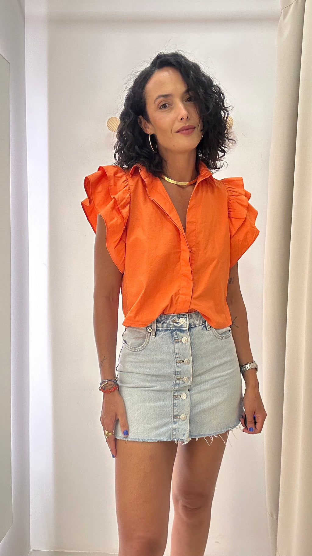 Saia Jeans com Botões Frontais Zara