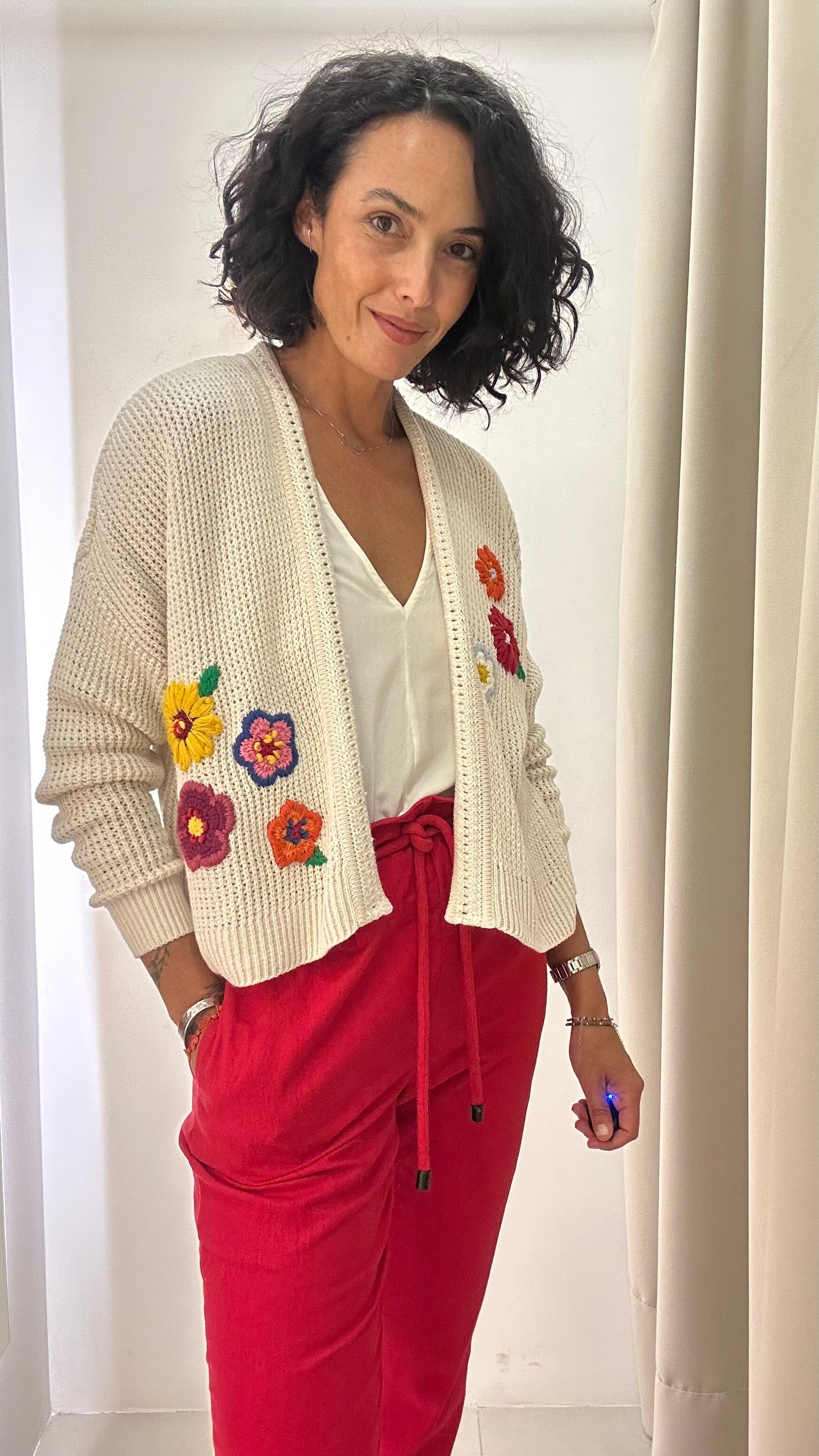 Cardigan em Tricot Floral