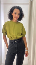 Cropped Verde Cós e Mangas com Elástico