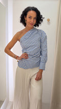 Blusa xadrez um ombro Azul Zara