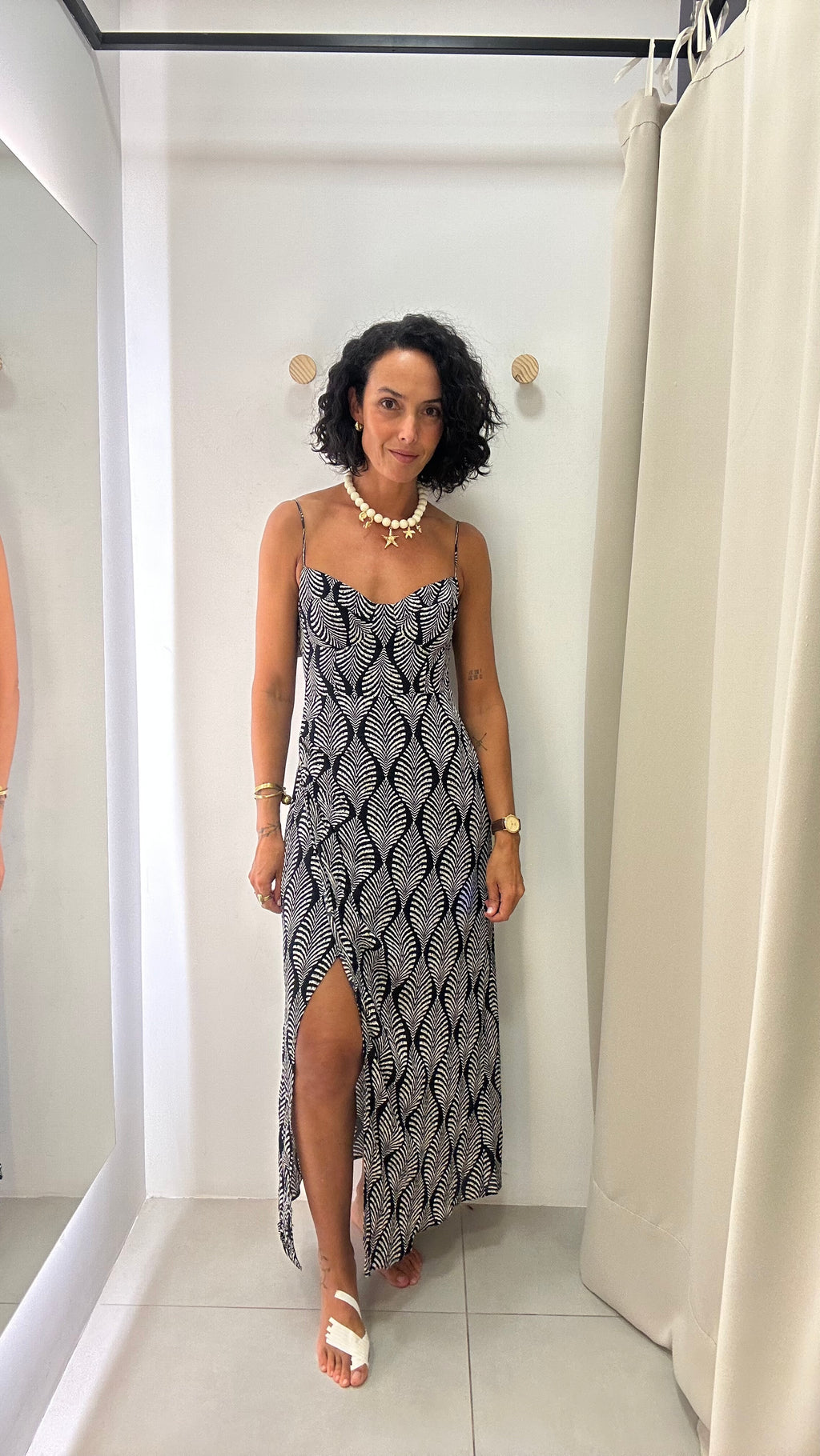 Vestido Preto Estampado Shoulder