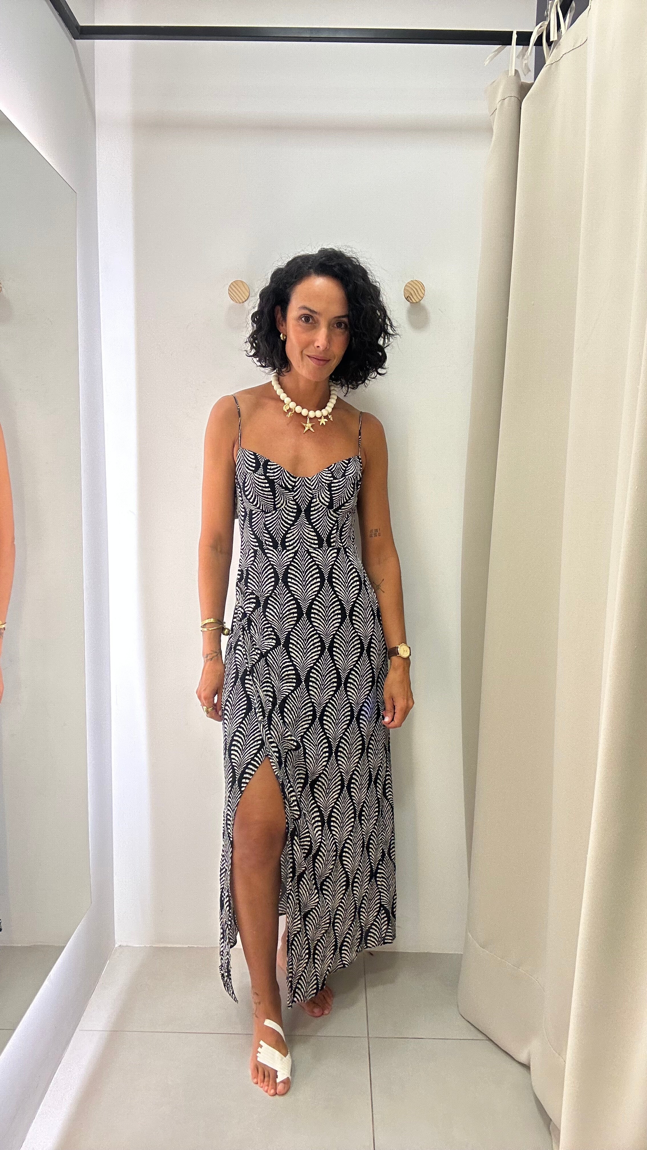 Vestido Preto Estampado Shoulder