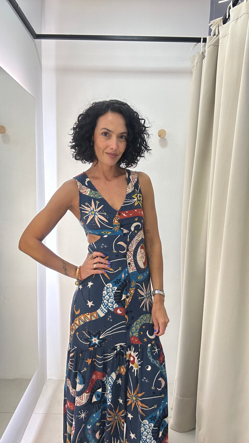 Vestido Azul Estampado Cantão