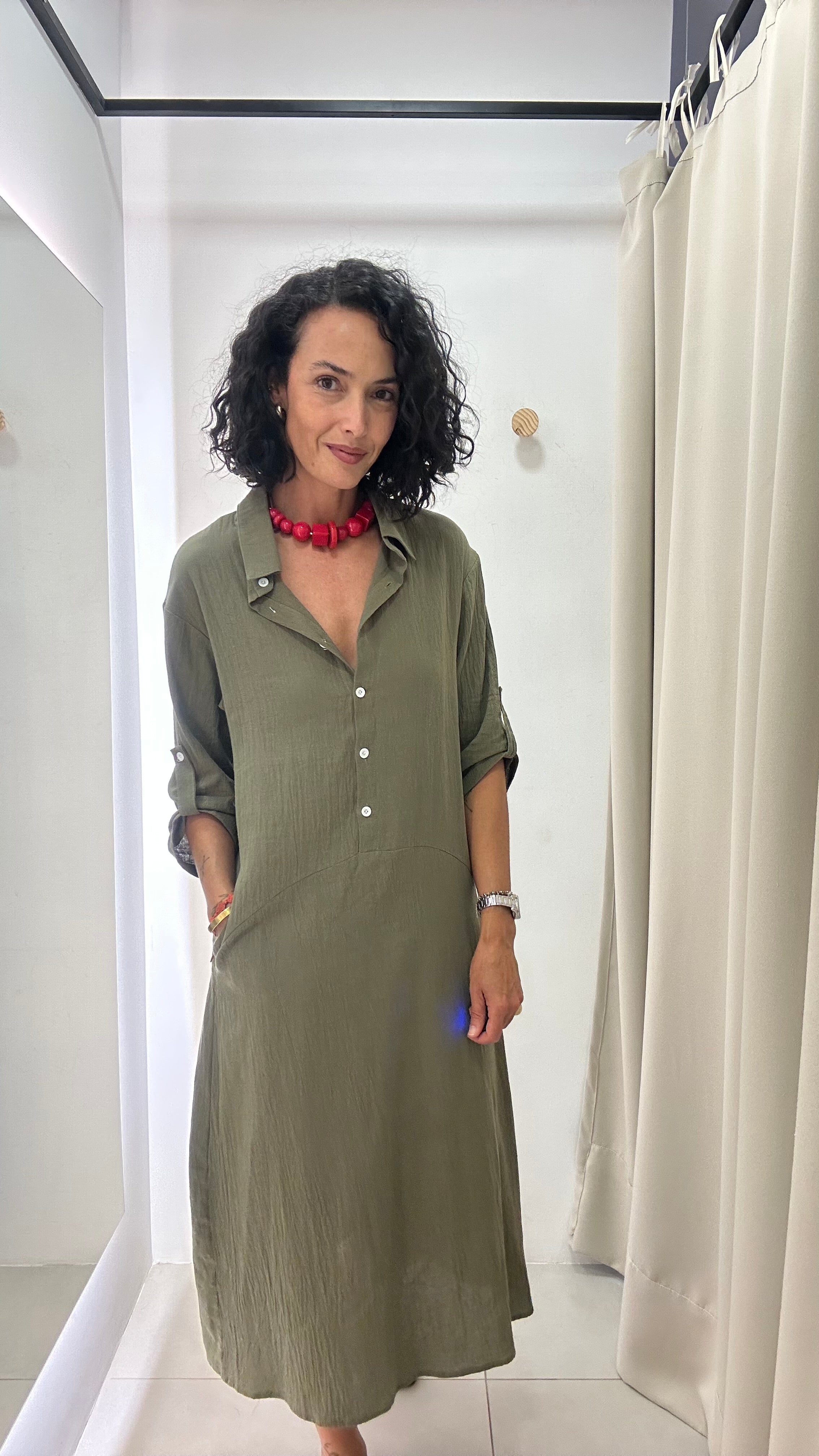 Vestido Botões Frontais Verde