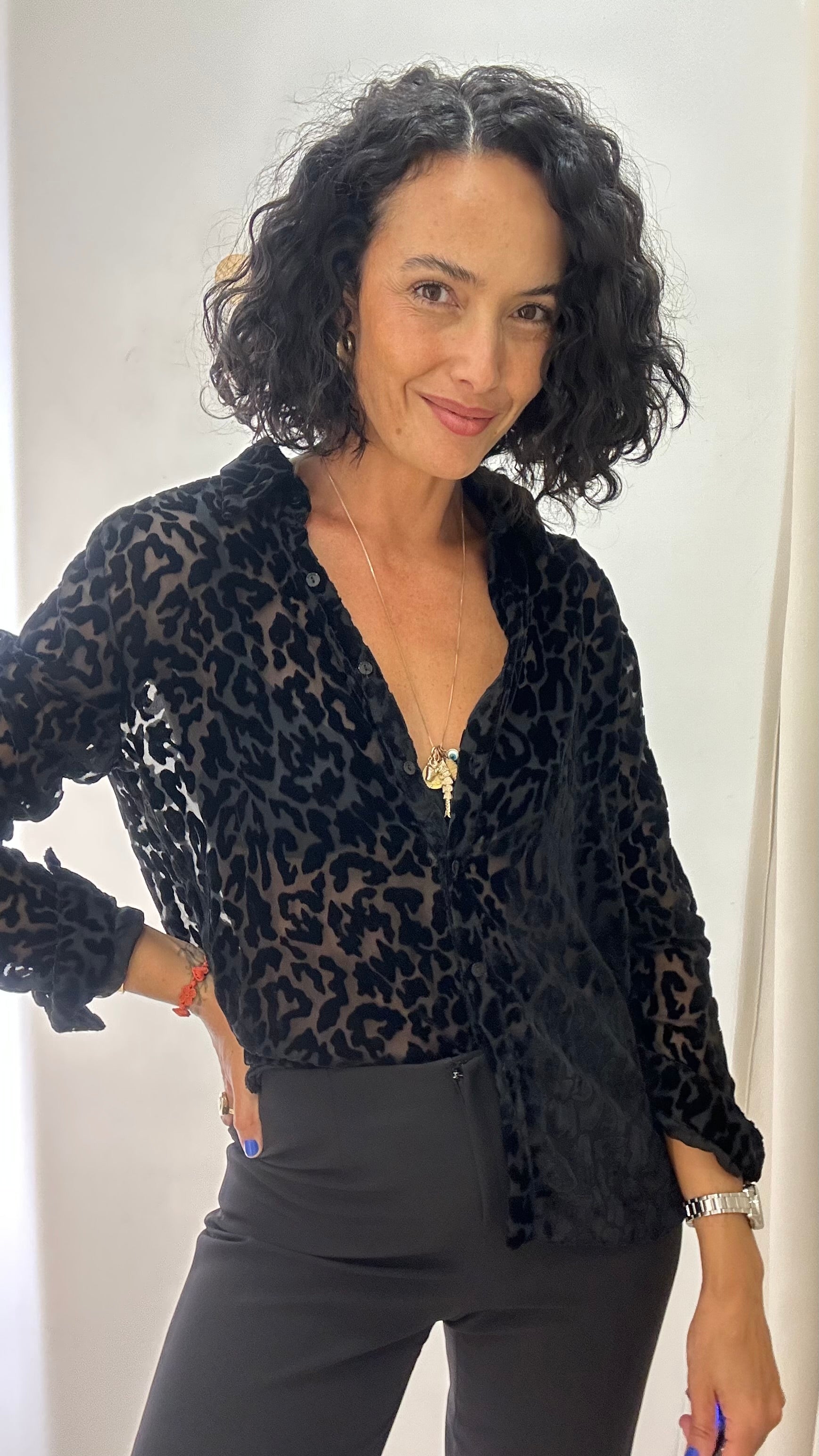 Camisa Preta Animal Print Iodice