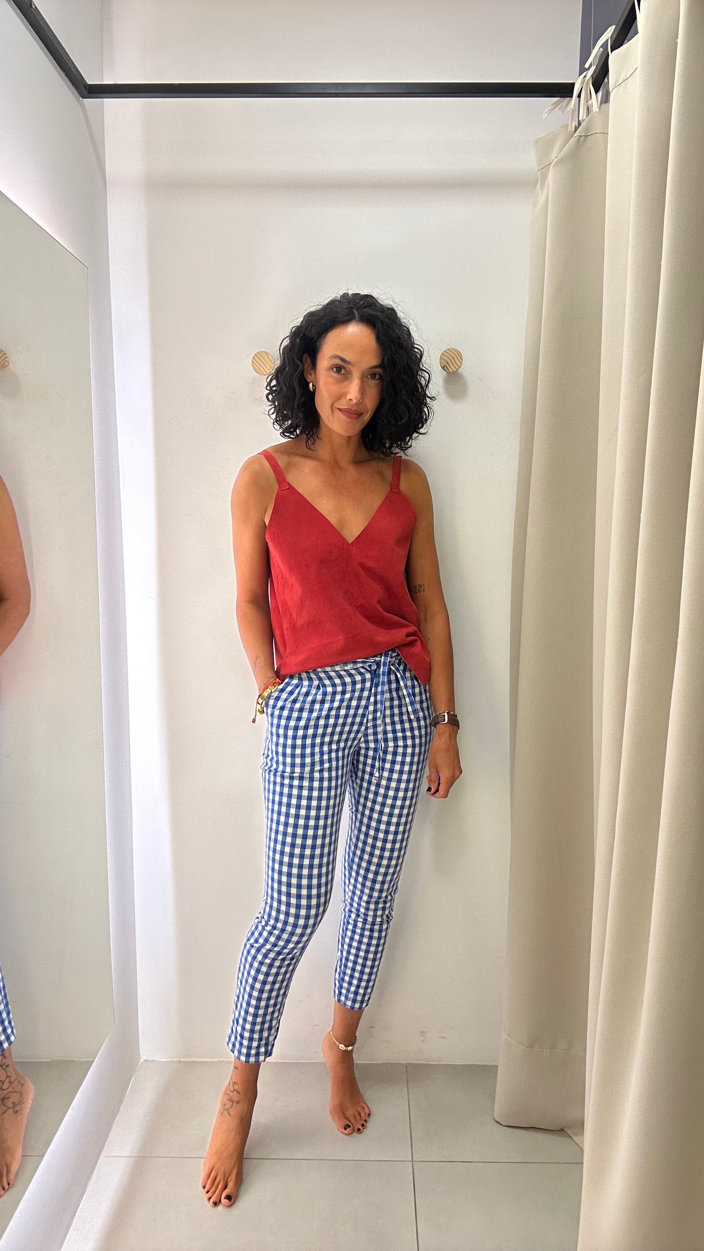 Calça Azul Quadriculada
