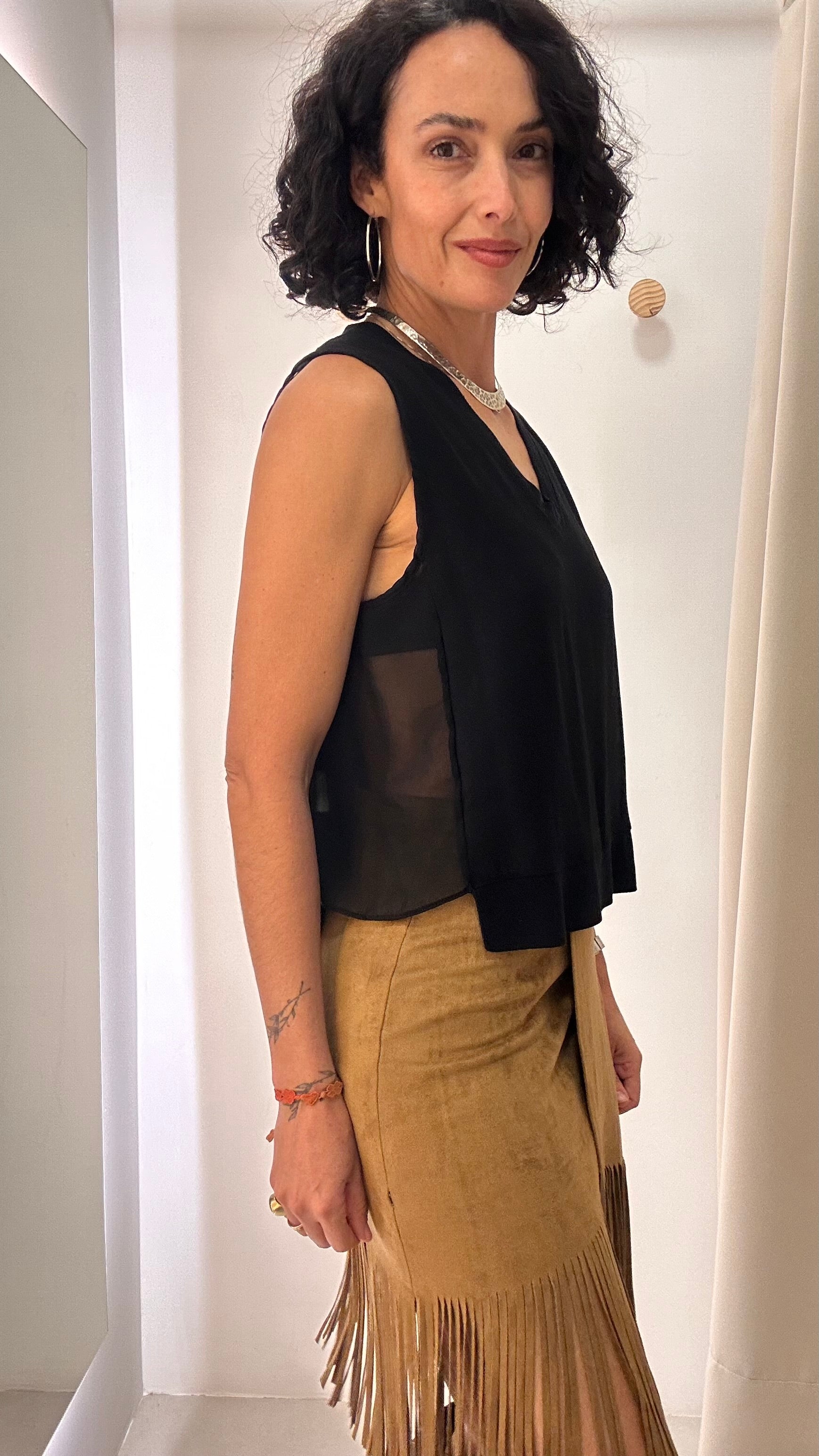 Saia de Suede com Franjas&nbsp;
