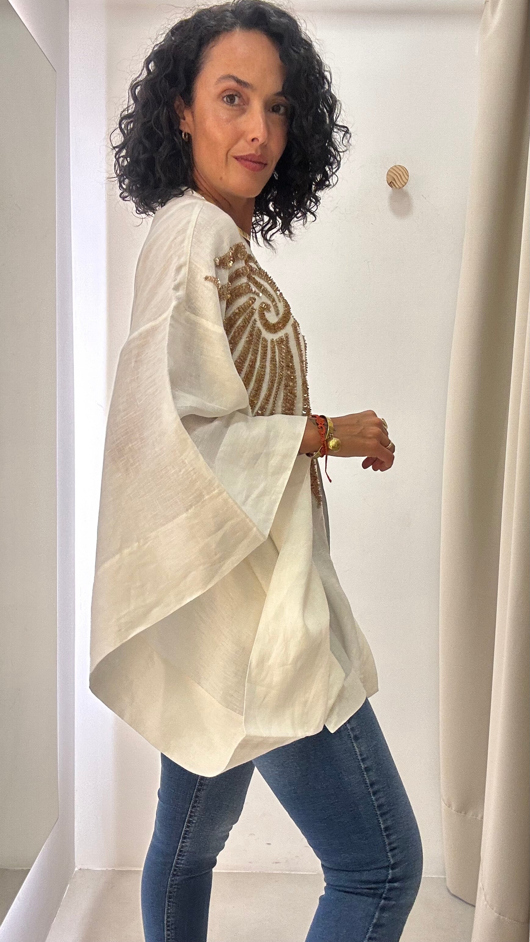 kimono linho bordado Printing