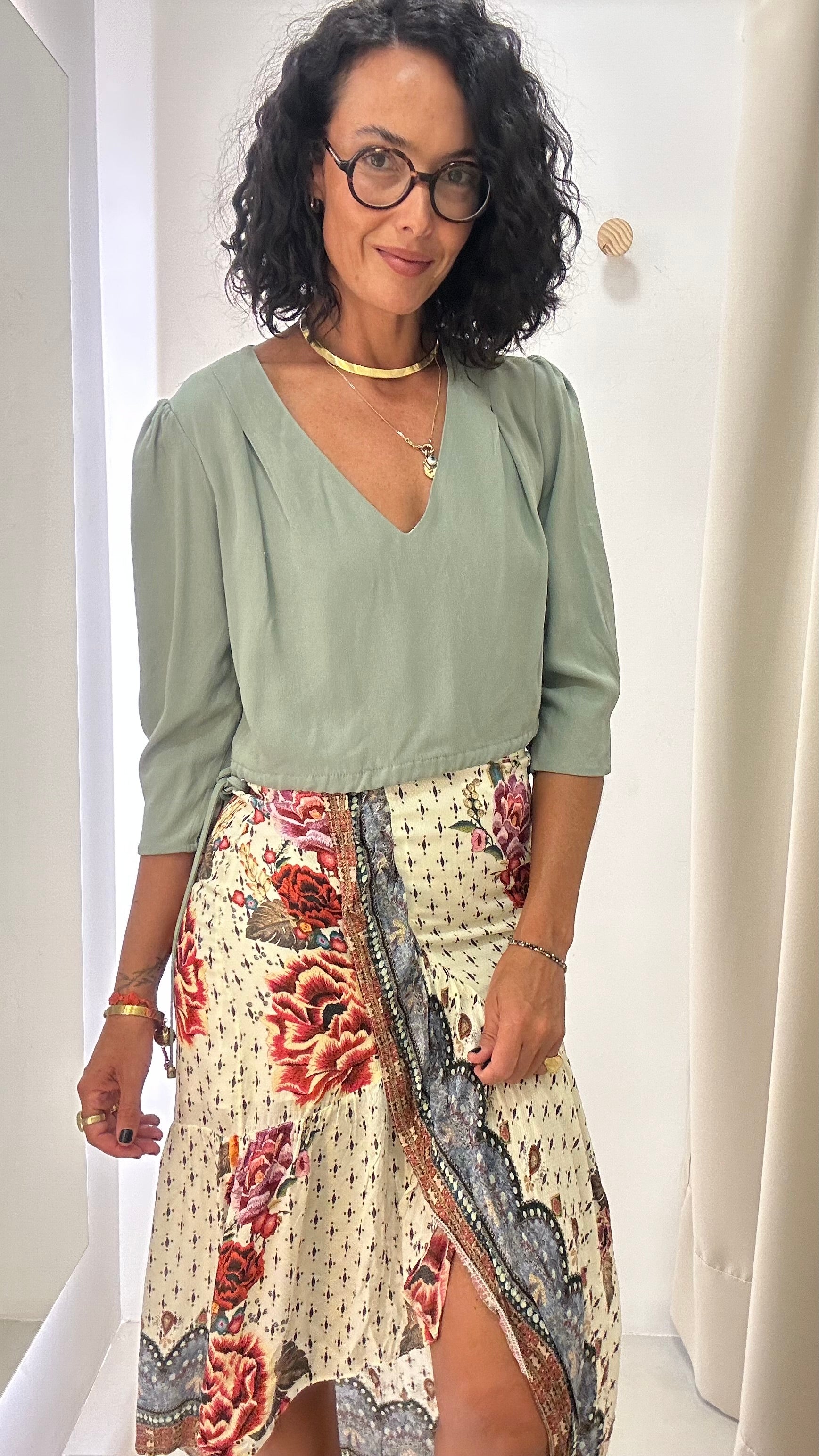 Blusa Verde Crepe Nati Vozza