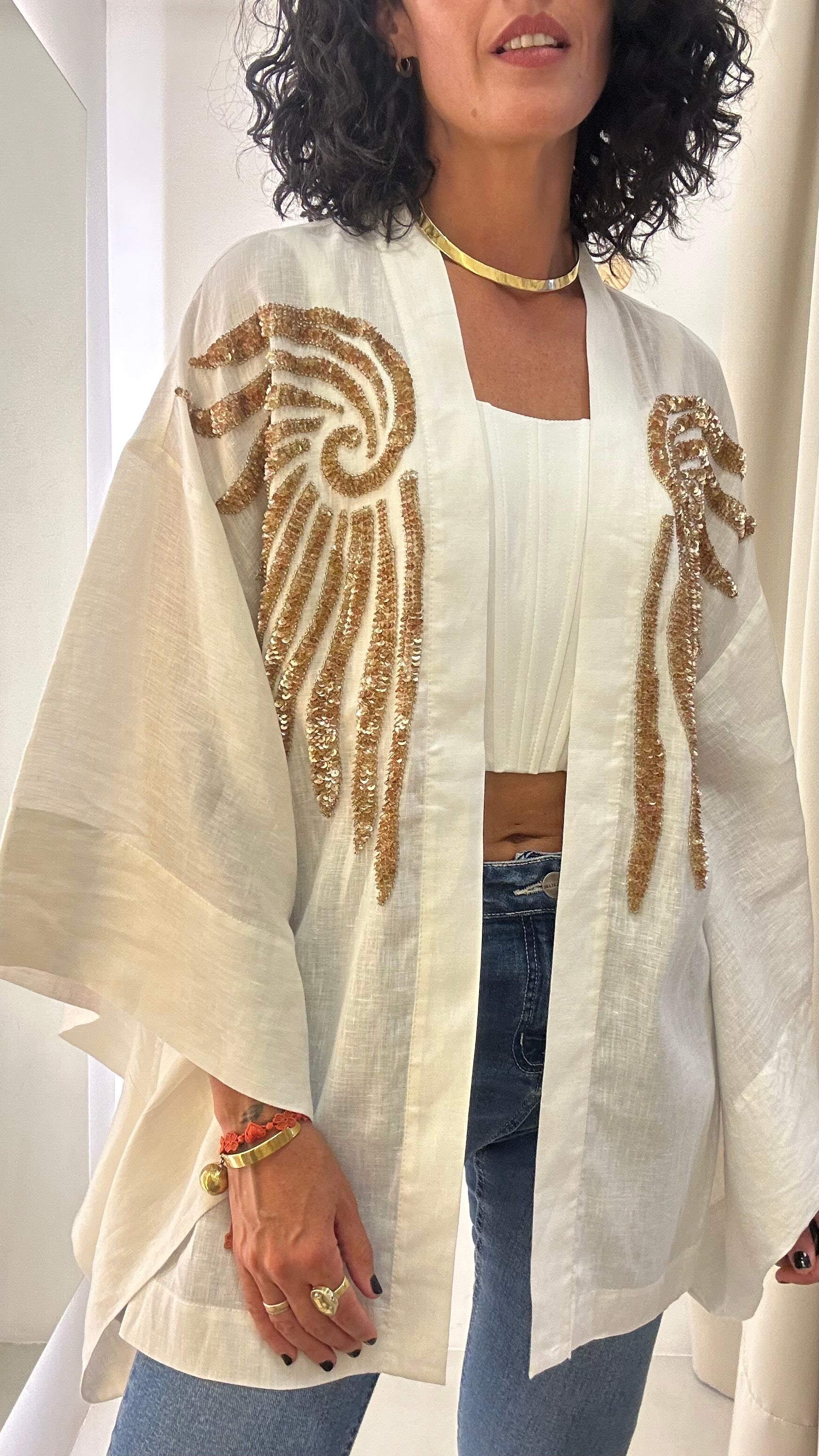 kimono linho bordado Printing