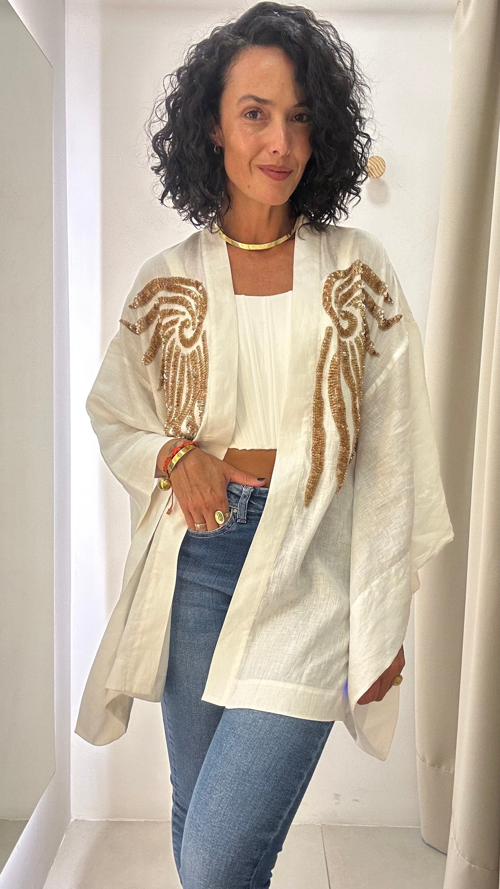 kimono linho bordado Printing