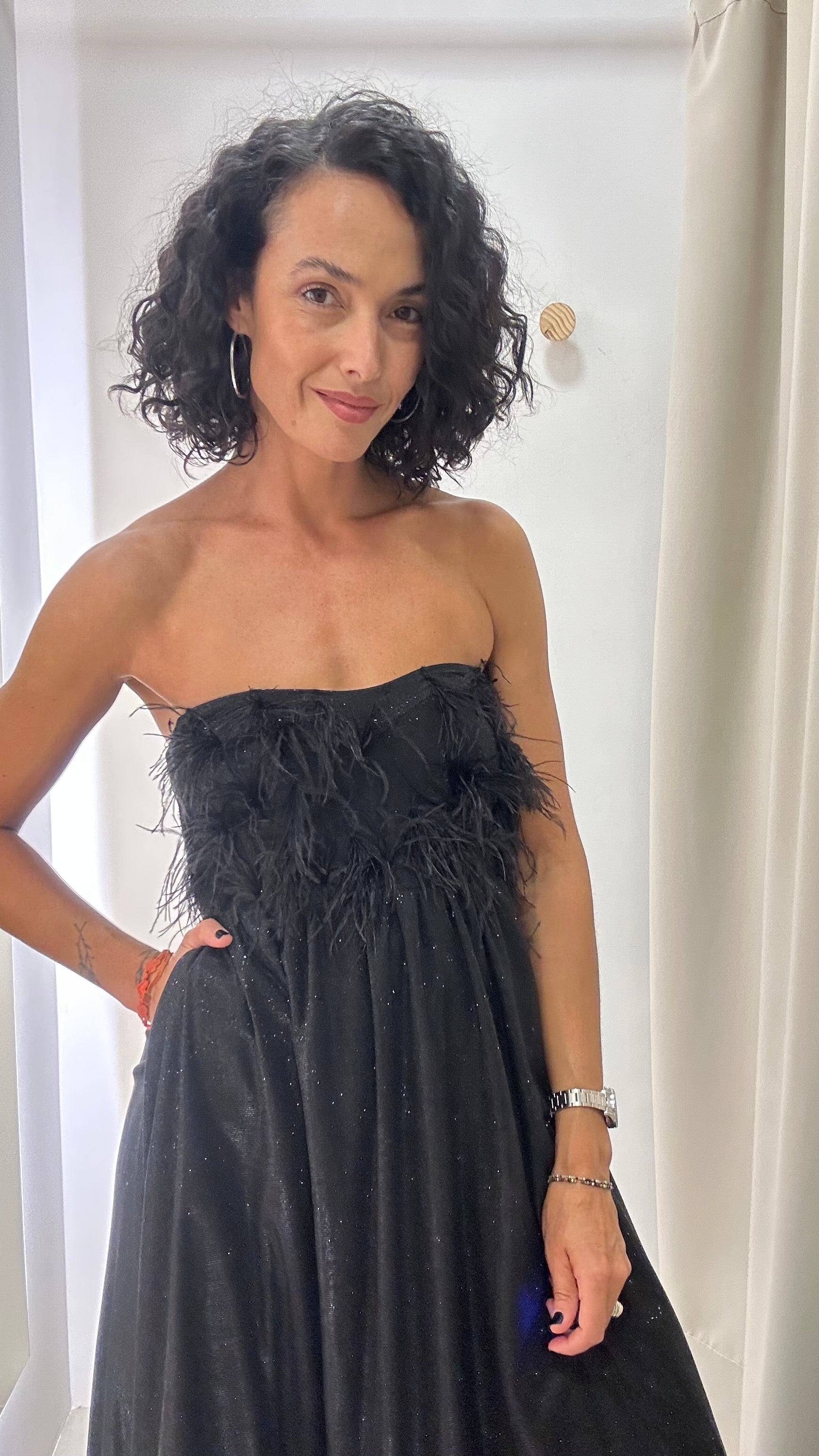 Vestido de Festa com plumas