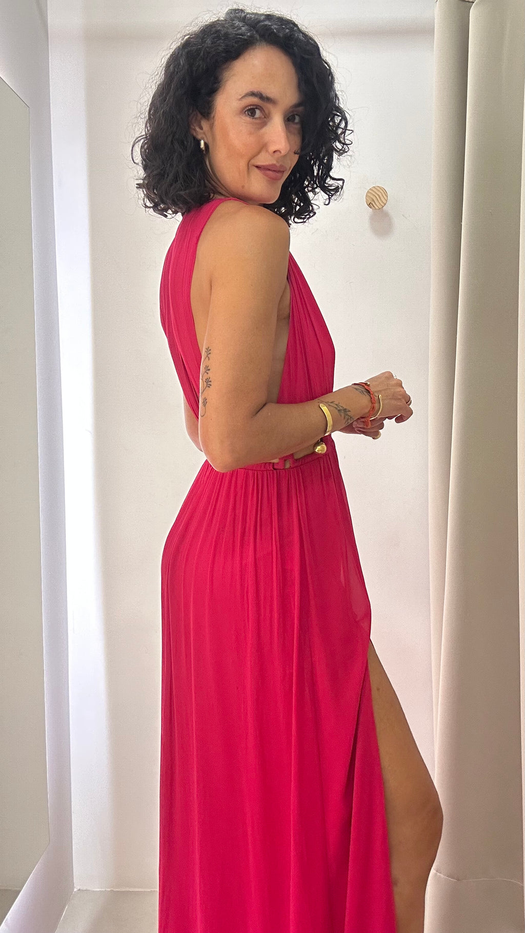 Vestido Longo de Seda Rosa